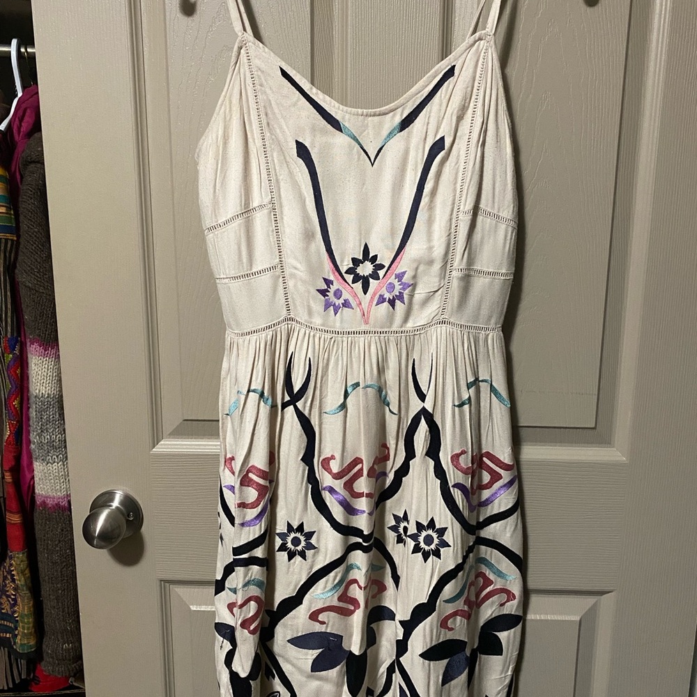 Cream Embroidered Spaghetti Strap Mini Sundress